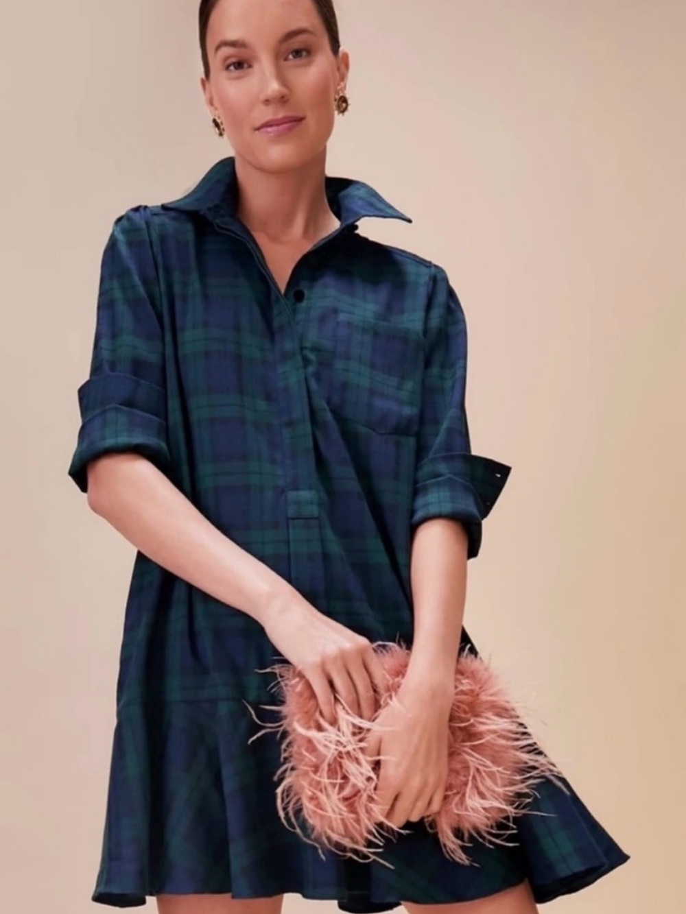 Tuckernuck Navy & Green Plaid Mini Shirt Dress